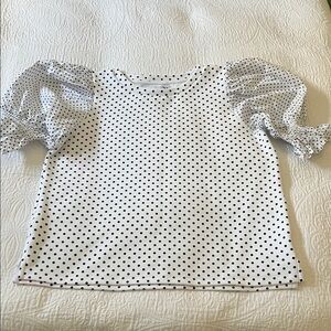 Addison Bay Puff Sleeve Wharf Top in Navy Dottie, Size Medium